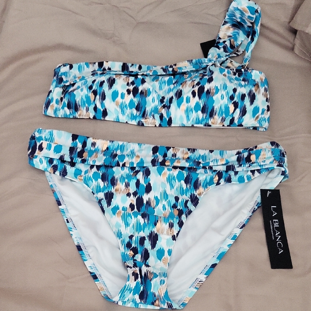 La Blanca One-Shoulder Blue Print Bikini Size 12